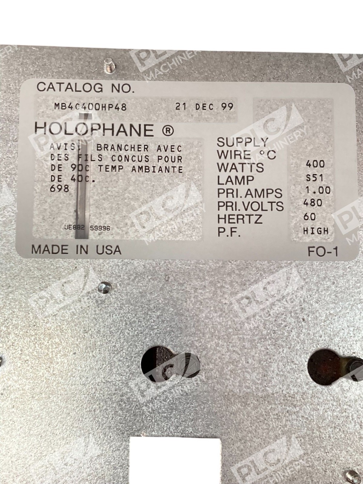Holophane 400W HPS 480V S51 Lamp LBF2-5024 Ballast Assembly MB4C400HP48 - Image 9