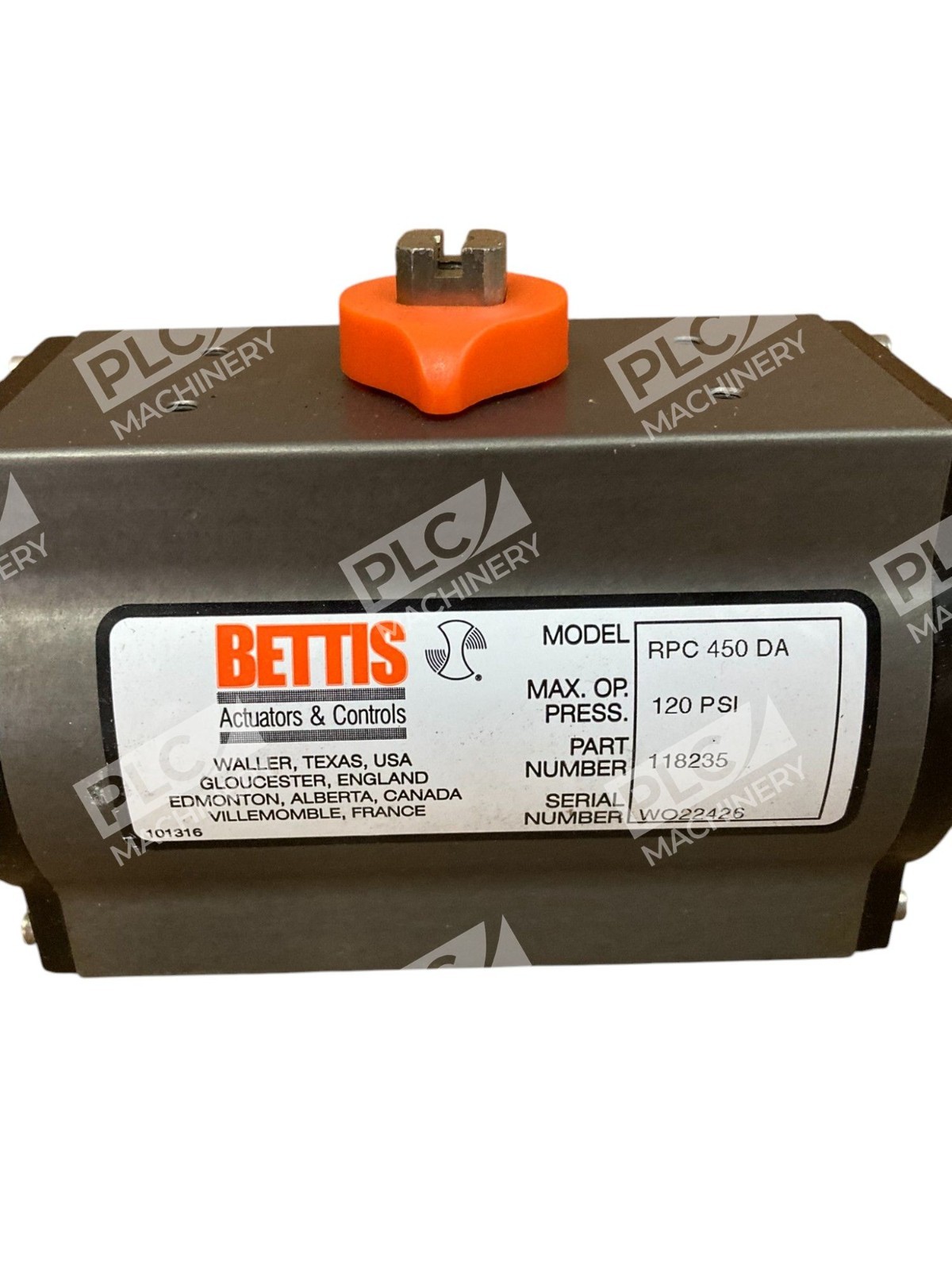 Bettis RPC 450 DA DAG CW RP 120PSI Pneumatic Valve Actuator 118235 - Image 7