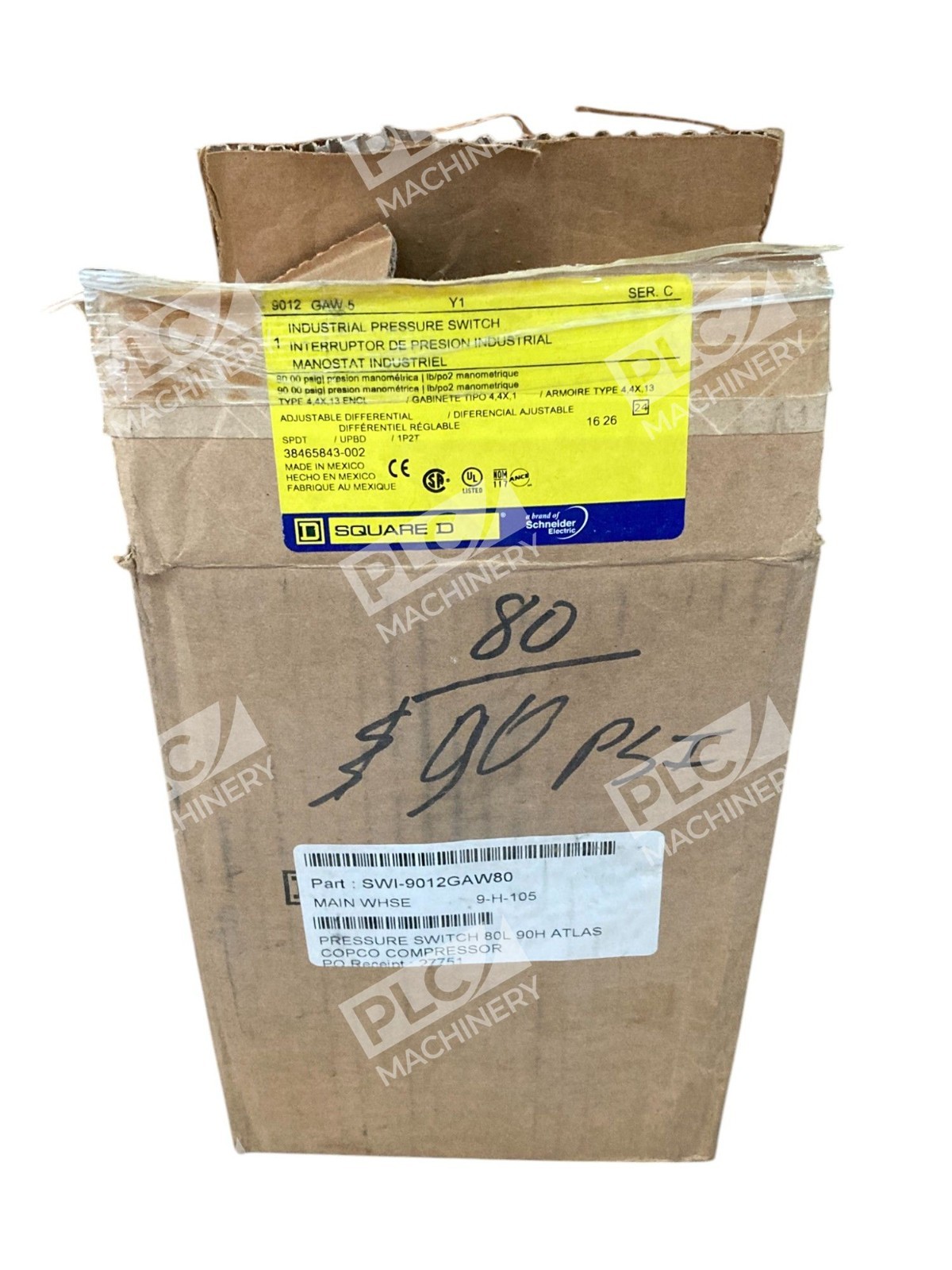 Square D 9012GAW5 - Square D 9012-GAW-5 Ser C Industrial Pressure Switch 9012GAW