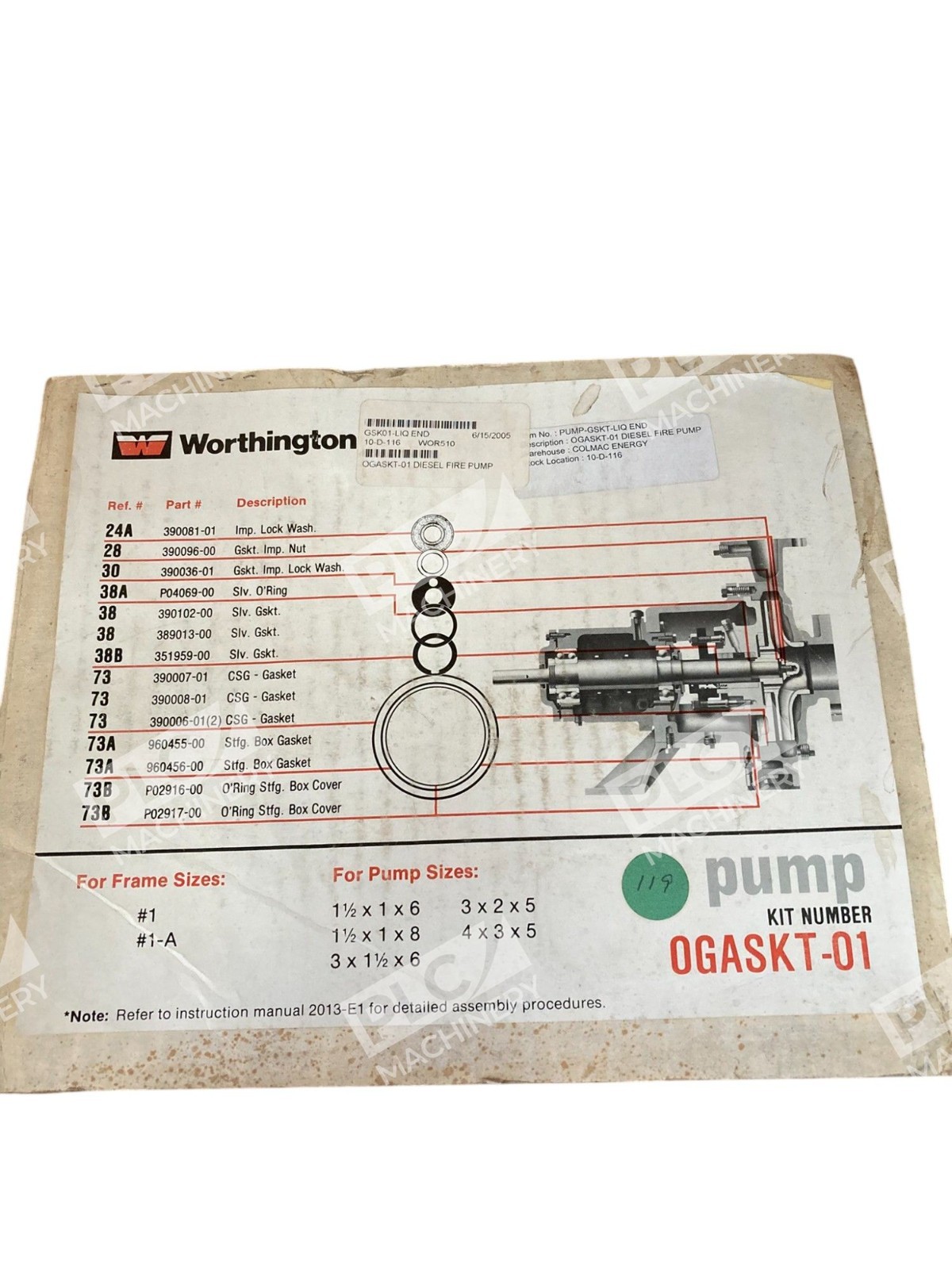 Worthington #1 #1-A Pump Kit Number 0GASKT-01 - Image 3