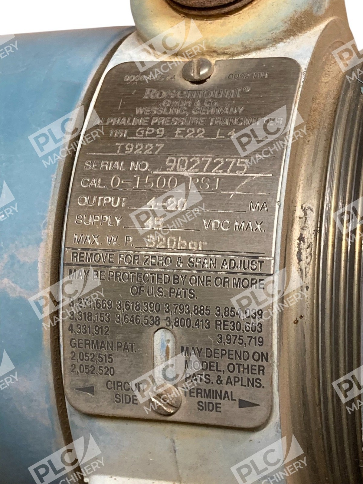 Rosemount 0-1500PSI 4-20mA 320bar Alphaline Pressure Transmitter 1151GP9E22L4 - Image 7