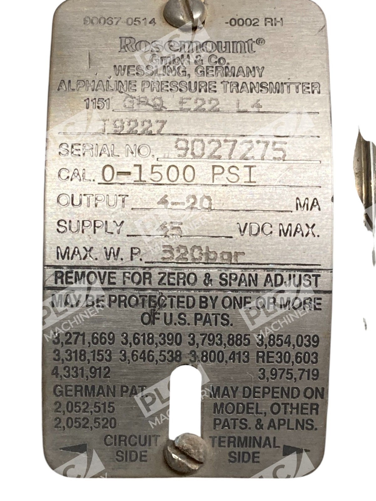 Rosemount 0-1500PSI 4-20mA 320bar Alphaline Pressure Transmitter 1151GP9E22L4 - Image 8
