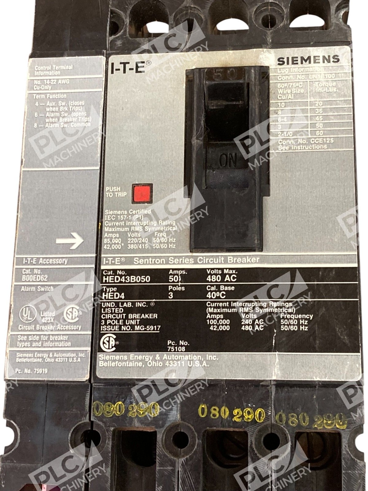 Siemens I-T-E Accessory B00ED62 W/ Sentron 50A Circuit Breaker HED43B050 - Image 7
