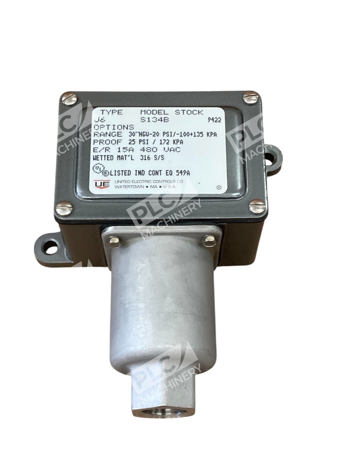 United Electric UE 15A 480VAC 30"HGV-20 PSI 25PSI Pressure Switch J6 S134B - Image 5
