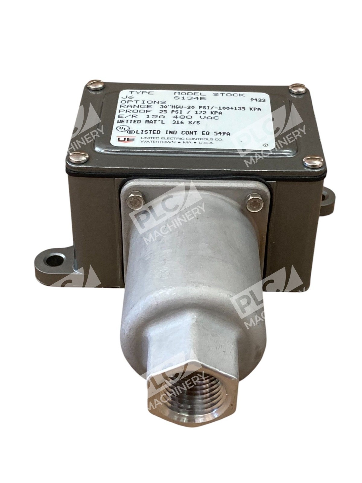 United Electric UE 15A 480VAC 30"HGV-20 PSI 25PSI Pressure Switch J6 S134B - Image 4
