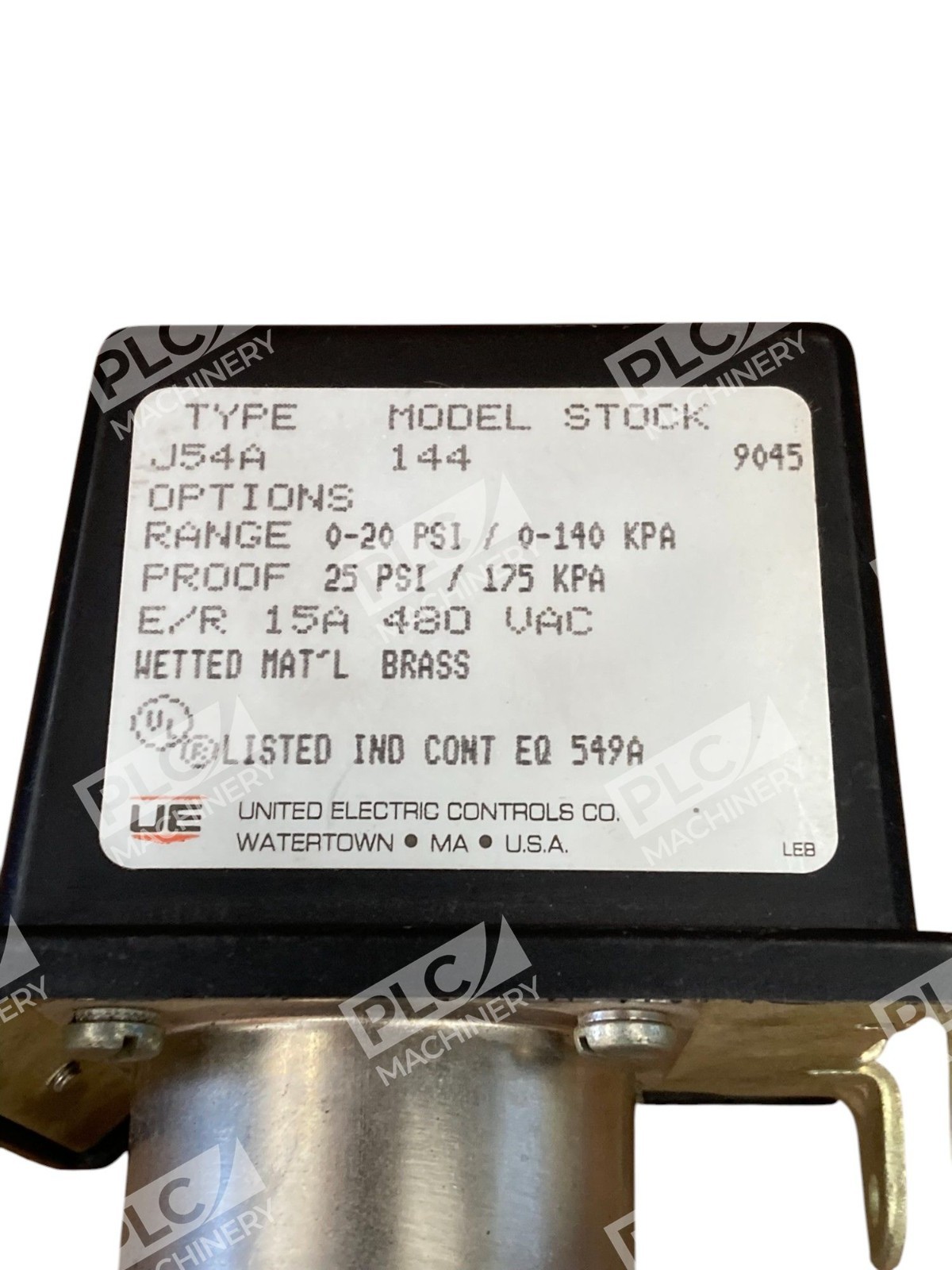 United Electric UE 15A 480VAC 0-20PSI 25PSI Pressure Switch J54A 144 - Image 8