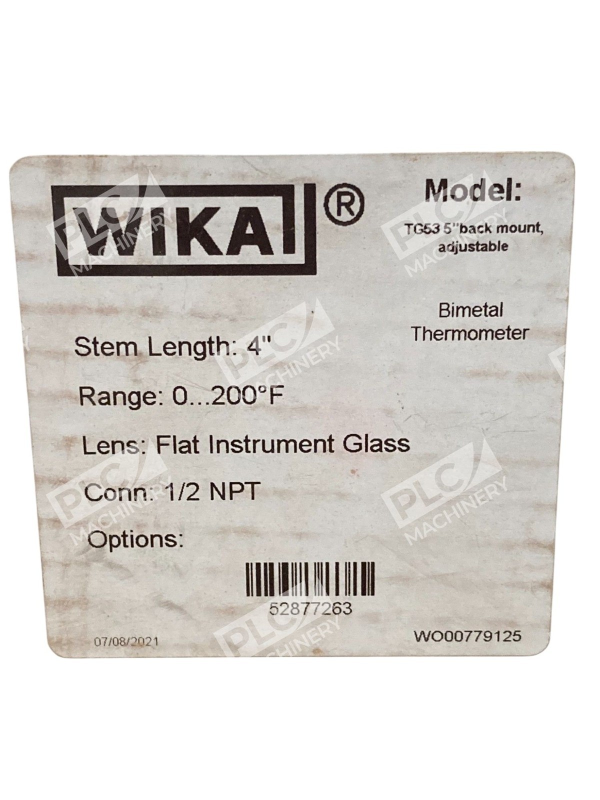 Wika 4" Stem 0-200F 1/2NPT 5" Back Mount Adjustable Bimetal Thermometer TG53 - Image 3