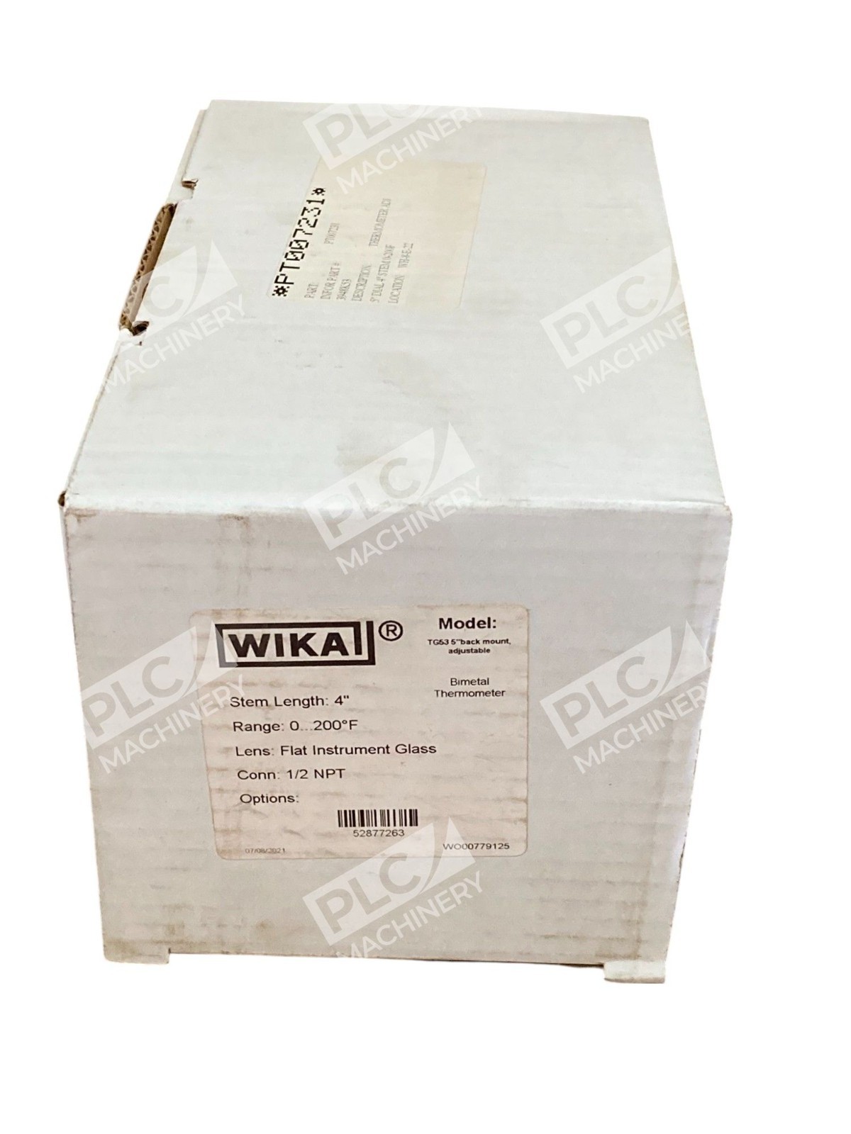 Wika TG53 - Wika 4" Stem 0-200F 1/2NPT 5" Back Mount Adjustable Bimetal