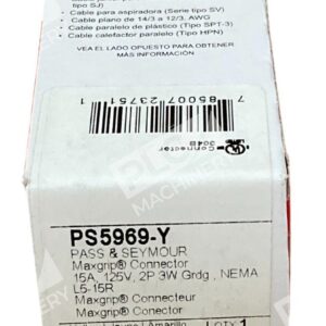 Pass PS5969-Y - Pass & Seymour 15A 125V 2P 3W Grdg NEMA L5-15R Maxgrip Conne