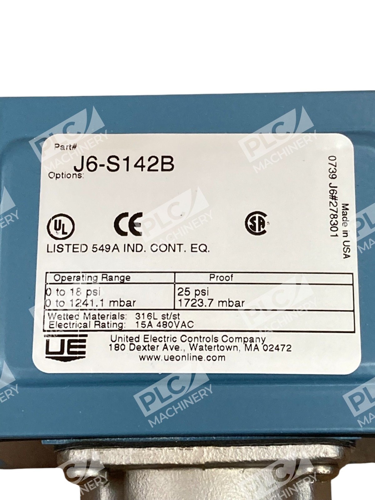 United Electric UE 549A 0-18PSI 25PSI Pressure Switch J6 S142B - Image 7