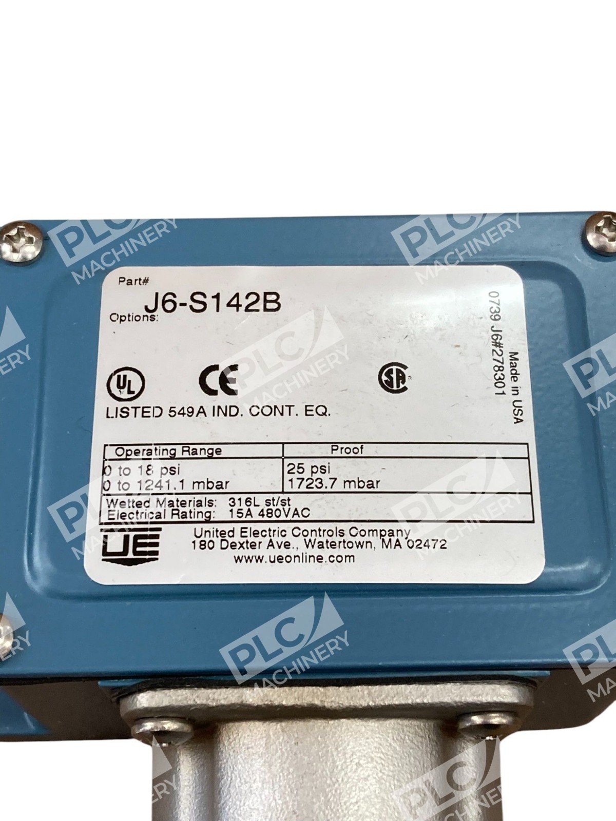 United Electric UE 0-18PSi 25PSI 549A Pressure Switch J6 S142B - Image 7