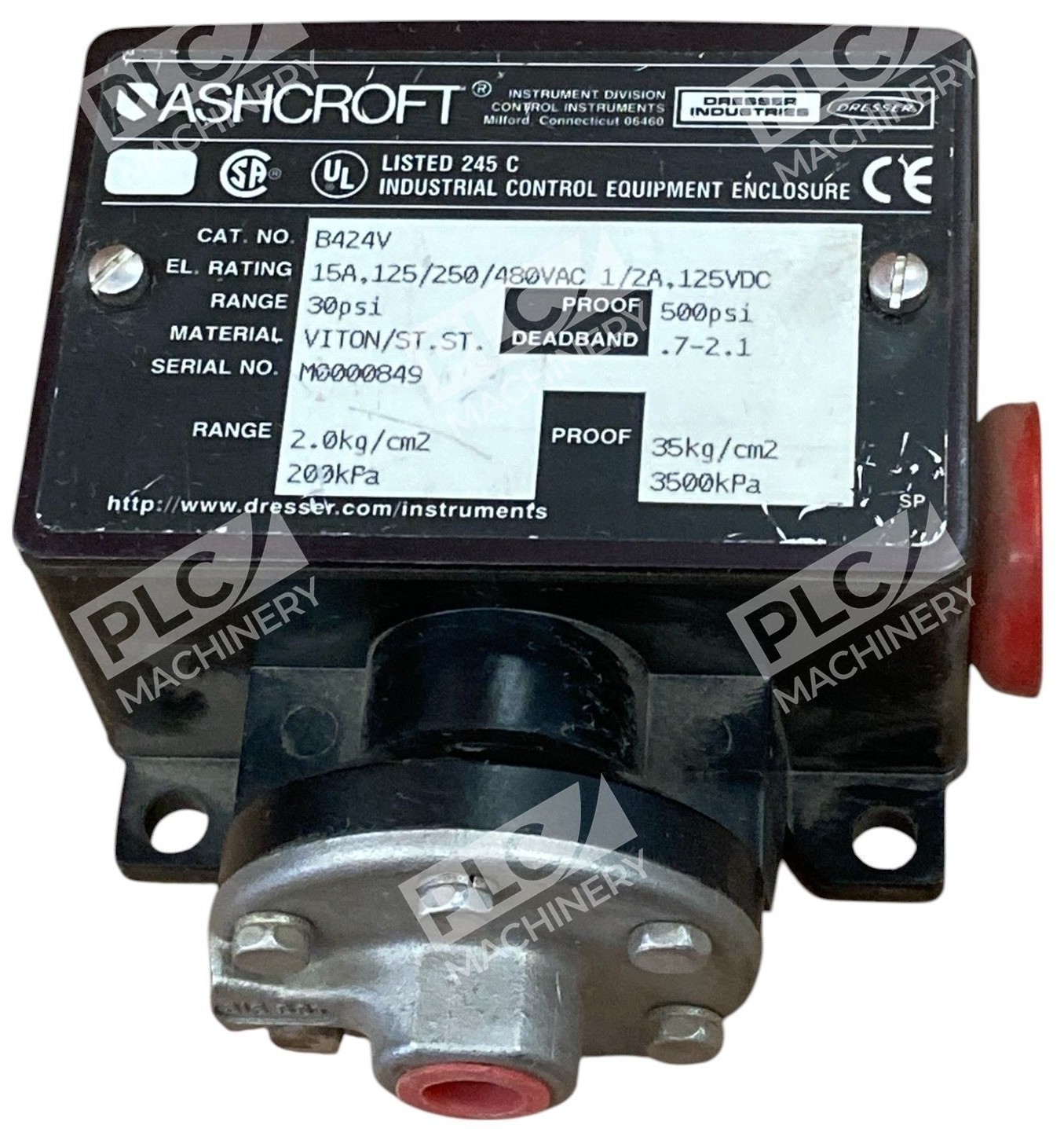 Ashcroft B424V - Ashcroft 15A 125/250/480VAC 1/2A 125VDC 30PSI 500PSI Pressur