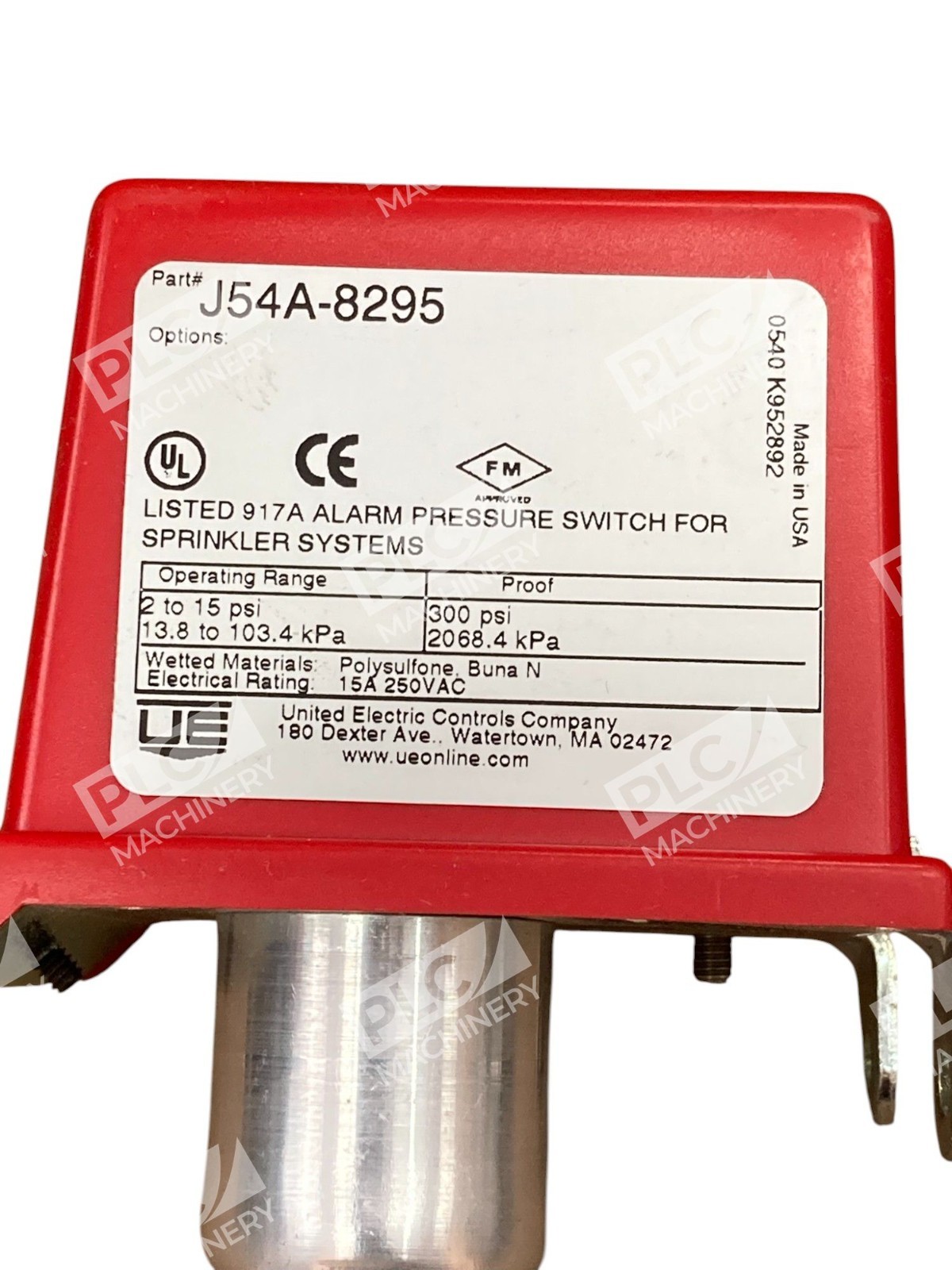 United Electric UE 2-15PSI 13.8-103.4kPa Pressure Switch J54A-8295 - Image 8