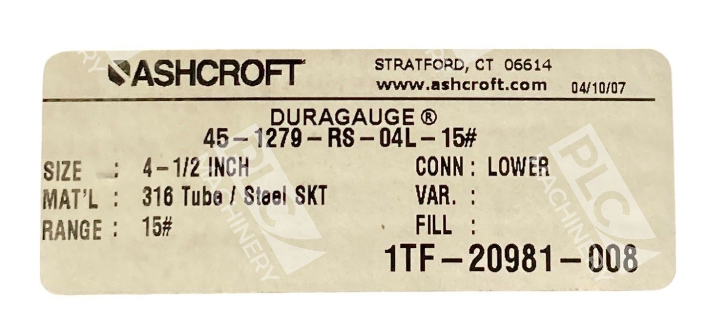 Ashcroft 1TF-20981-008 4-1/2" Lower Connector Duragauge 45-1279-RS-04L-15# - Image 3