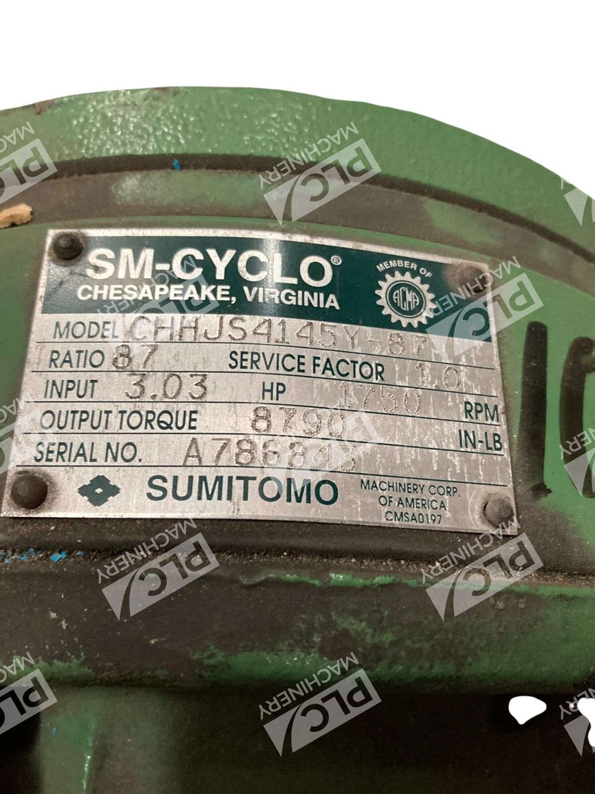 Sumitomo CHHJS4145Y-87 SM-Cyclo Gear Reducer 87:1 Ratio 3HP 100LBS - Image 7