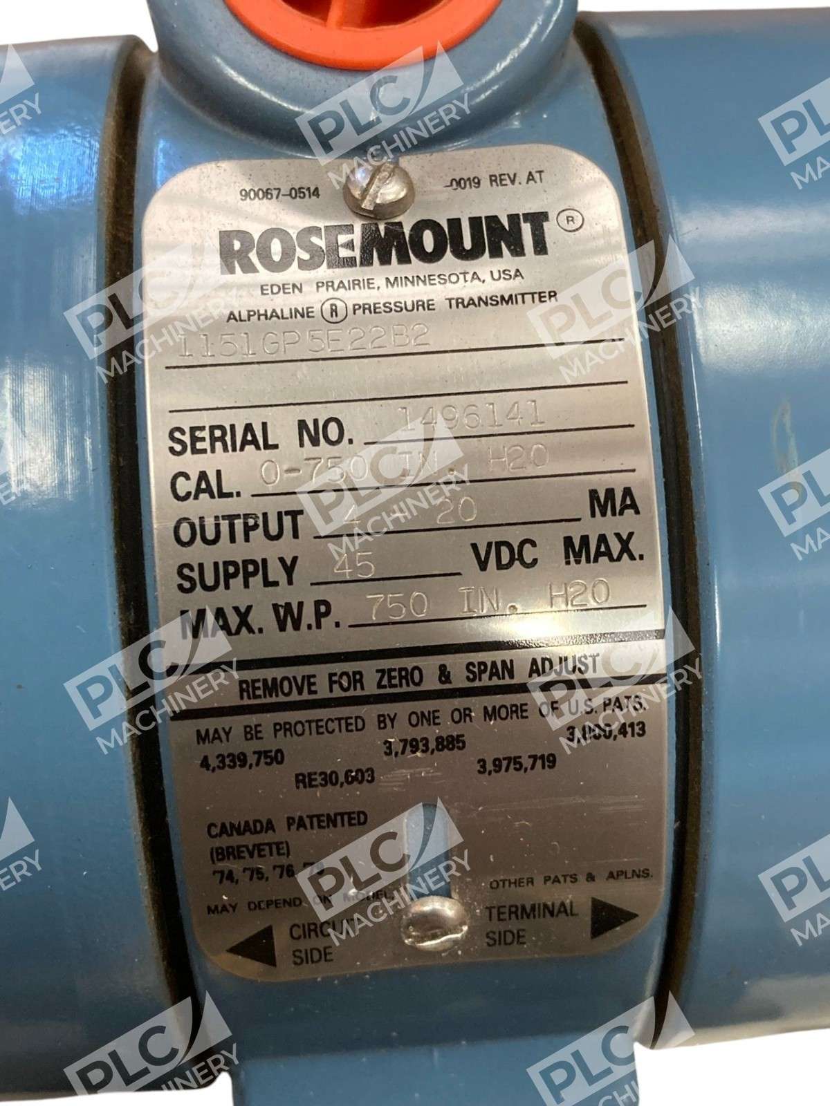 Rosemount 45VDC 4-20mA 750IN H2O 0-1.865BAR Pressure Transmitter 1151GP5E22B2 - Image 6