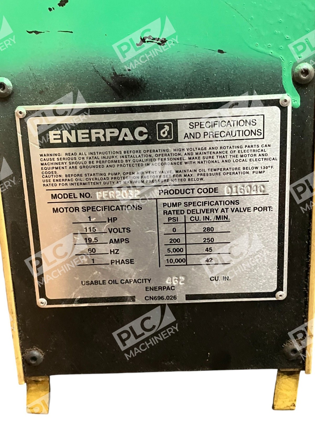 Enerpac D1604C CN682.026 1HP 115V 19.5A 60Hz 1Phase Hushh-Pup Pump PER2032 - Image 13