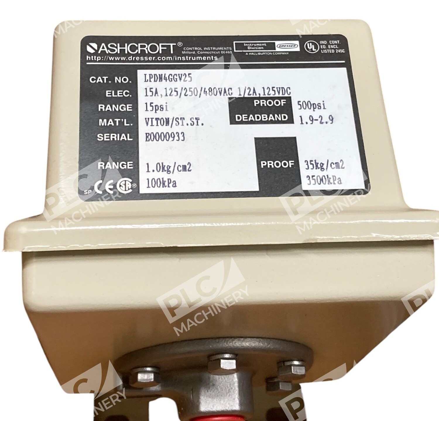 Ashcroft Dresser Viton 15A 0.5A 15PSI 500PSI Pressure Switch LPDN4GGV25 - Image 6