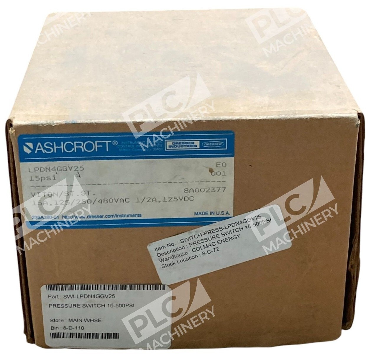 Ashcroft Dresser Viton 15A 0.5A 15PSI 500PSI Pressure Switch LPDN4GGV25 - Image 2