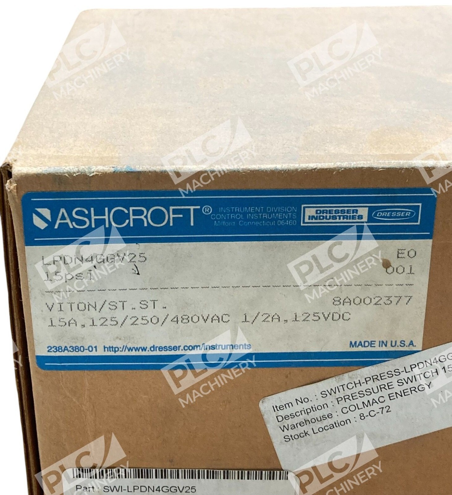 Ashcroft Dresser Viton 15A 0.5A 15PSI 500PSI Pressure Switch LPDN4GGV25 - Image 3