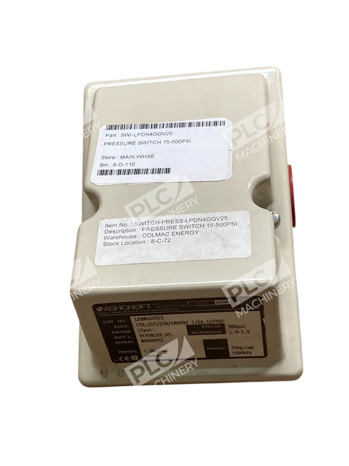 Ashcroft LPDN4GGV25 - Ashcroft Dresser 15PSI Range 500PSI Proof 15A 0.5A Pressure