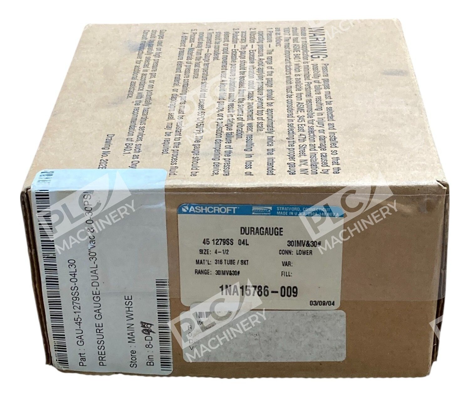 Ashcroft 45-1279SS-04L-30IMV&30# - Ashcroft Dresser 1NA15786-009 4.5" Duragauge 45-1279SS-04L-3