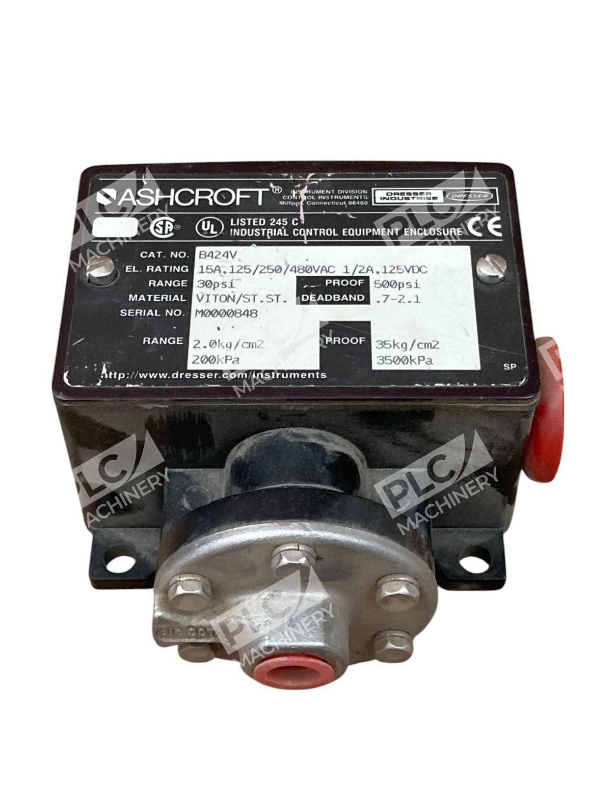 Ashcroft 0-30PSI 500PSI 15A 125/250/480VAC 1/2A 125VDC Pressure Switch B424V - Image 5