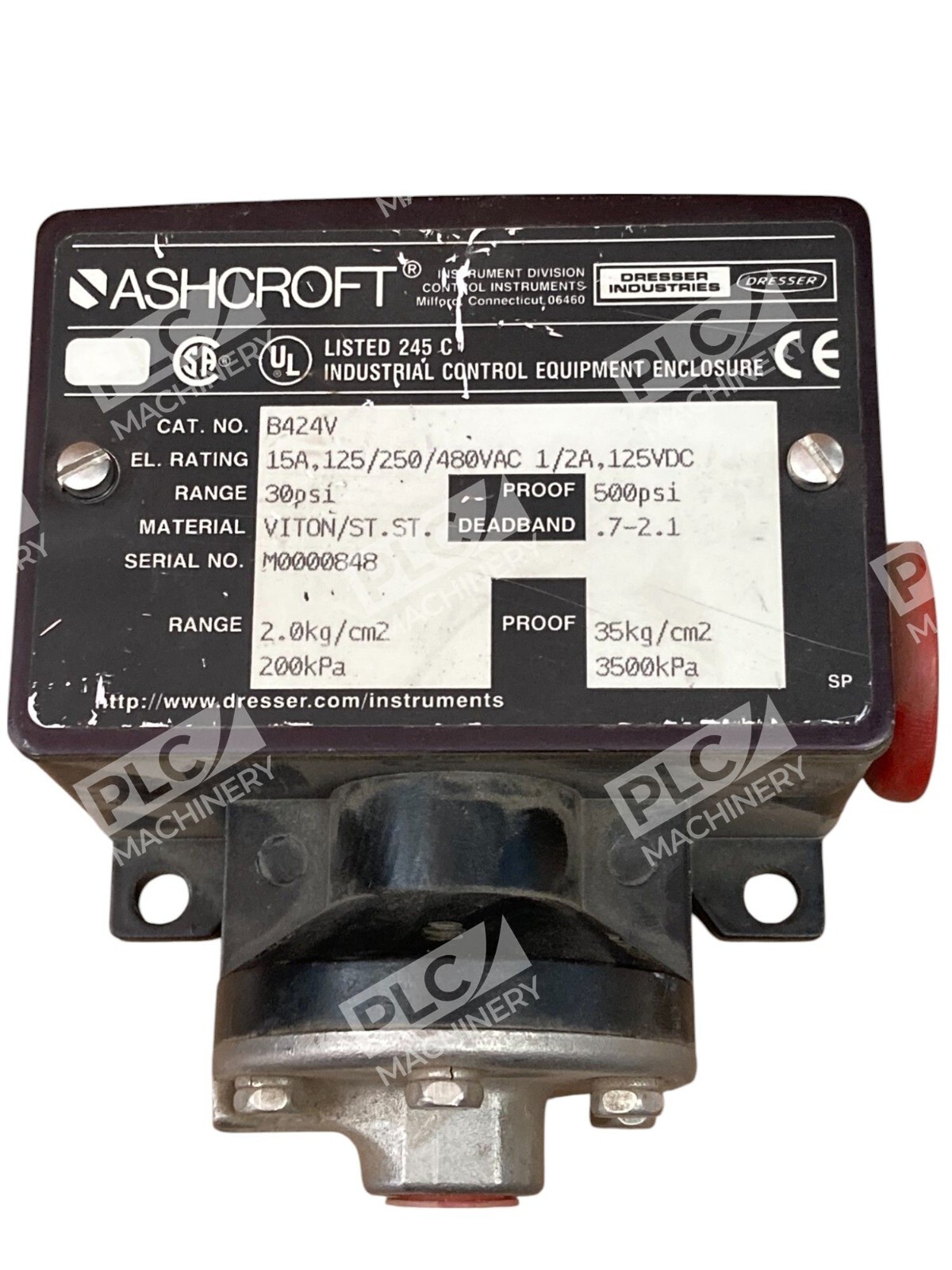 Ashcroft B424V - Ashcroft 0-30PSI 500PSI 15A 125/250/480VAC 1/2A 125VDC Press