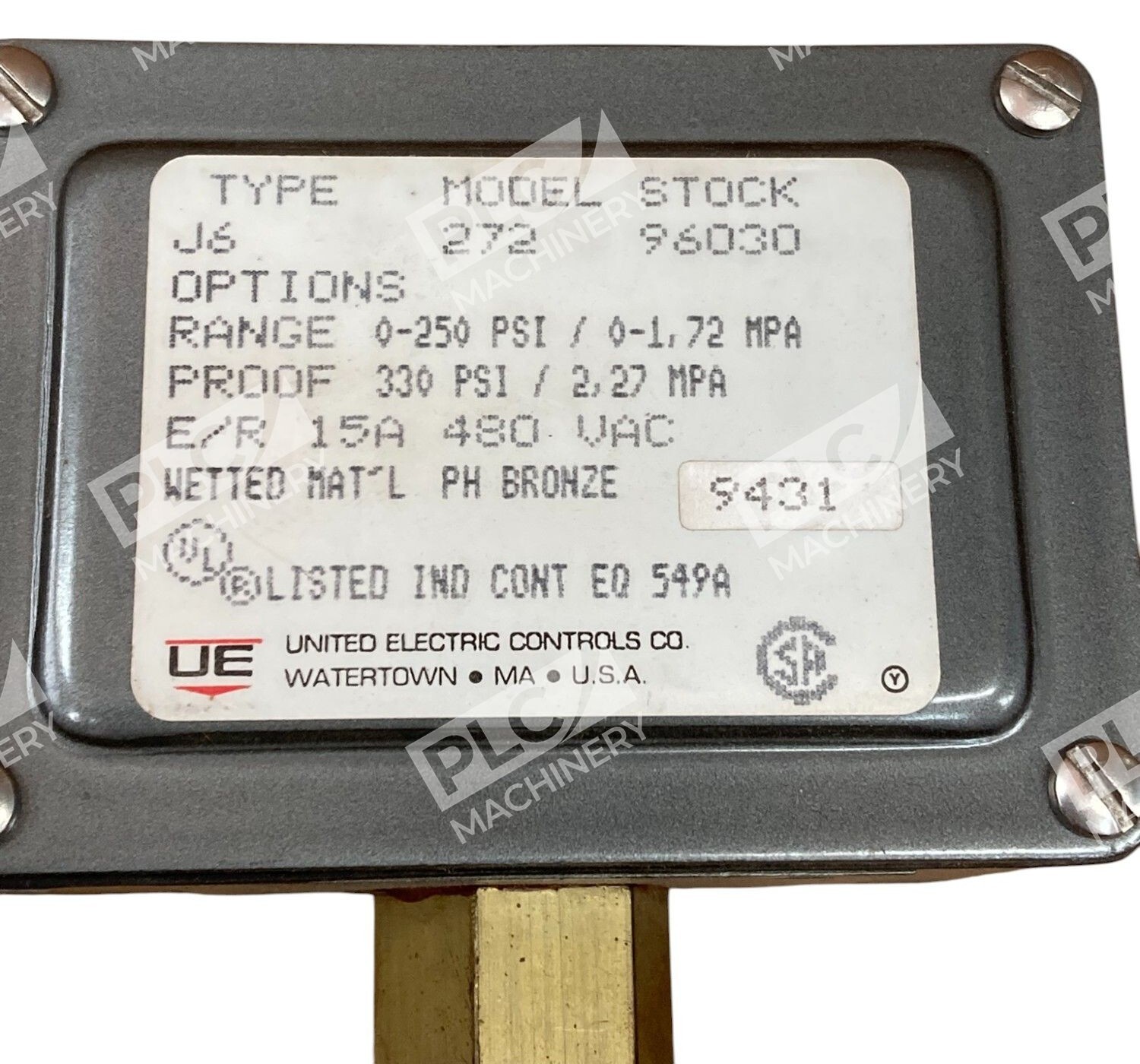 United Electric UE 96030 0-250PSI 0-1.72MPA Pressure Switch J6-272 - Image 3