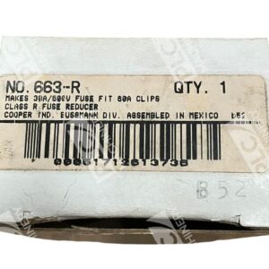 Cooper 663-R - Cooper Bussmann 30A/600V Fuse Fit 60A Clips Class R Fuse Red