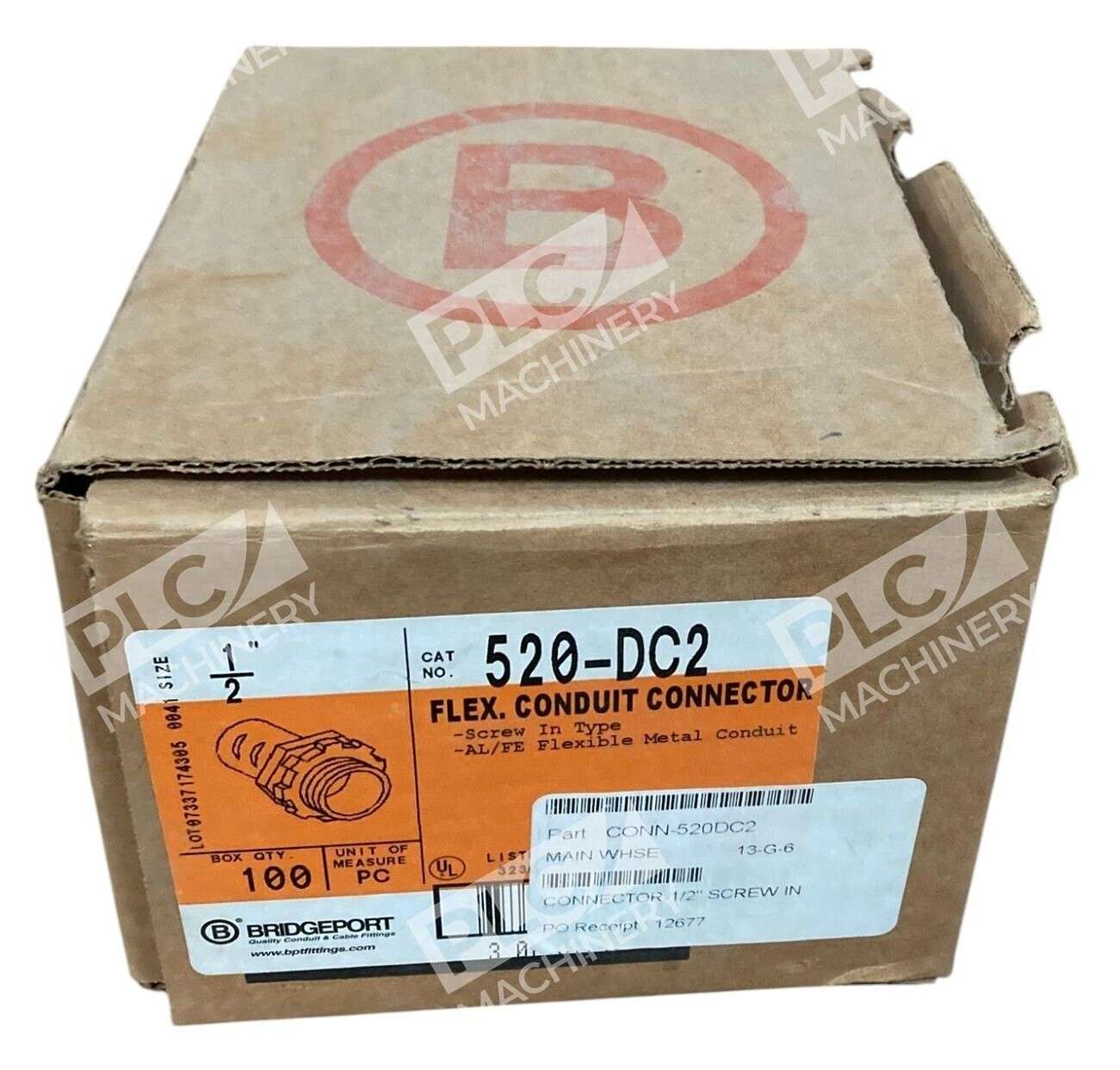 Bridgeport 1/2" Flexible Conduit Connector 520-DC2 (Box of ~100) - Image 2