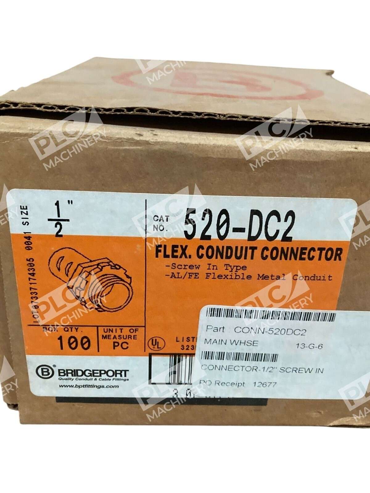 Bridgeport 1/2" Flexible Conduit Connector 520-DC2 (Box of ~100) - Image 3