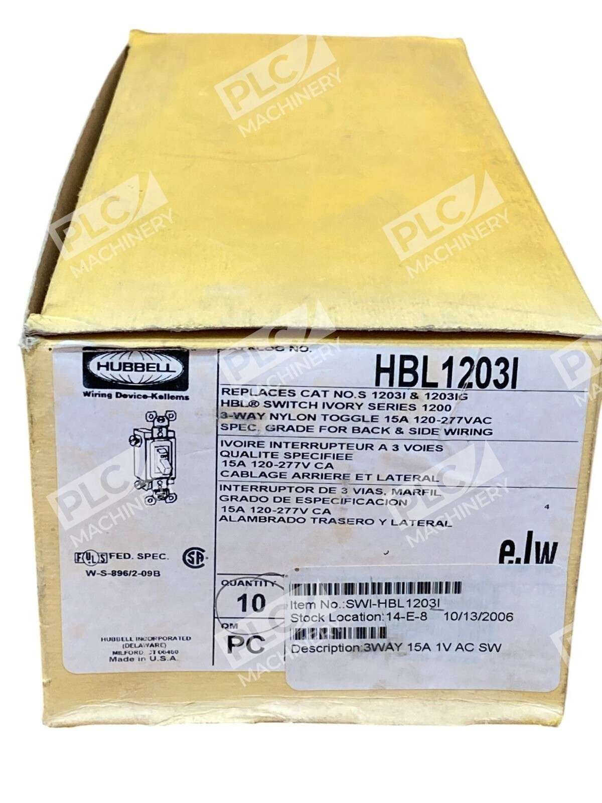 Hubbell HBL1203I - Hubbell Ivory Series 1200 3-Way Toggle 15A Switch HBL1203I (