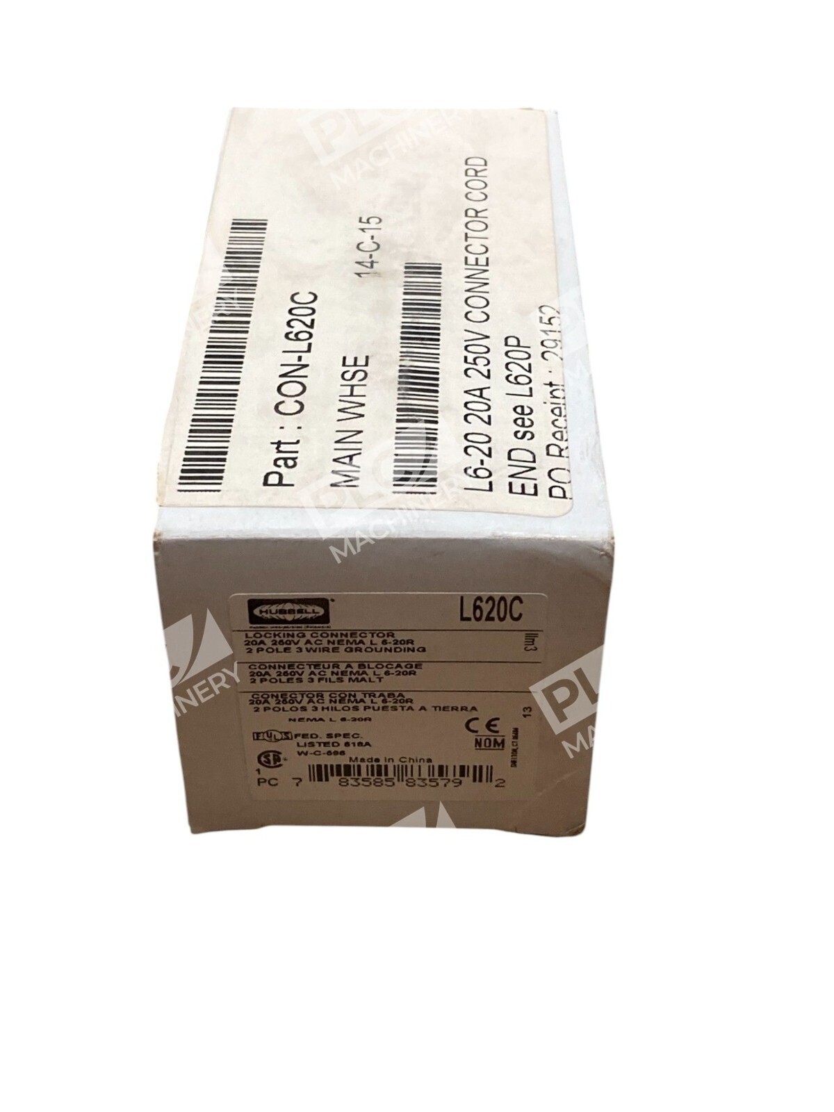 Hubbell 2 Pole 3 Wire 20A 260V AC NEMA L 6-20R Locking Connector L620C - Image 2