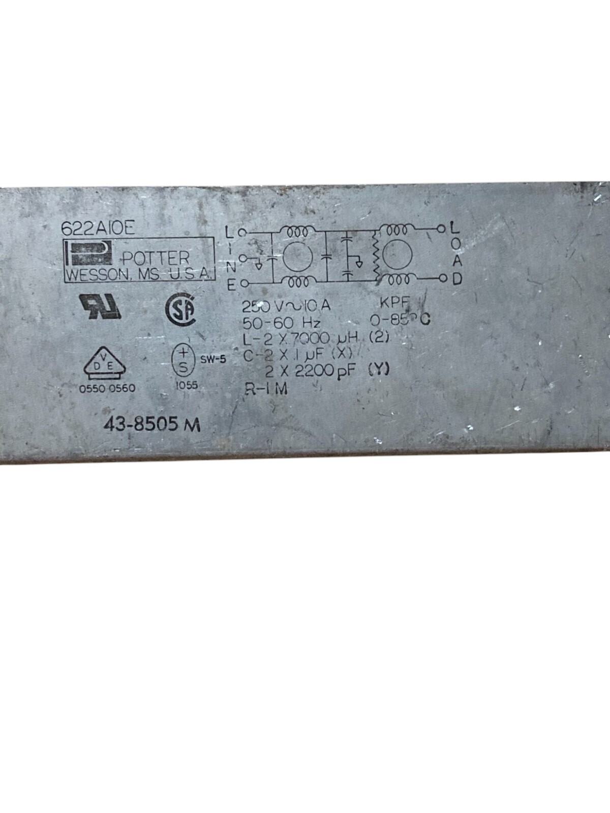 Potter 43-8505M 250V 10A EMI Electromagnetic Interference Filter 622A10E - Image 2