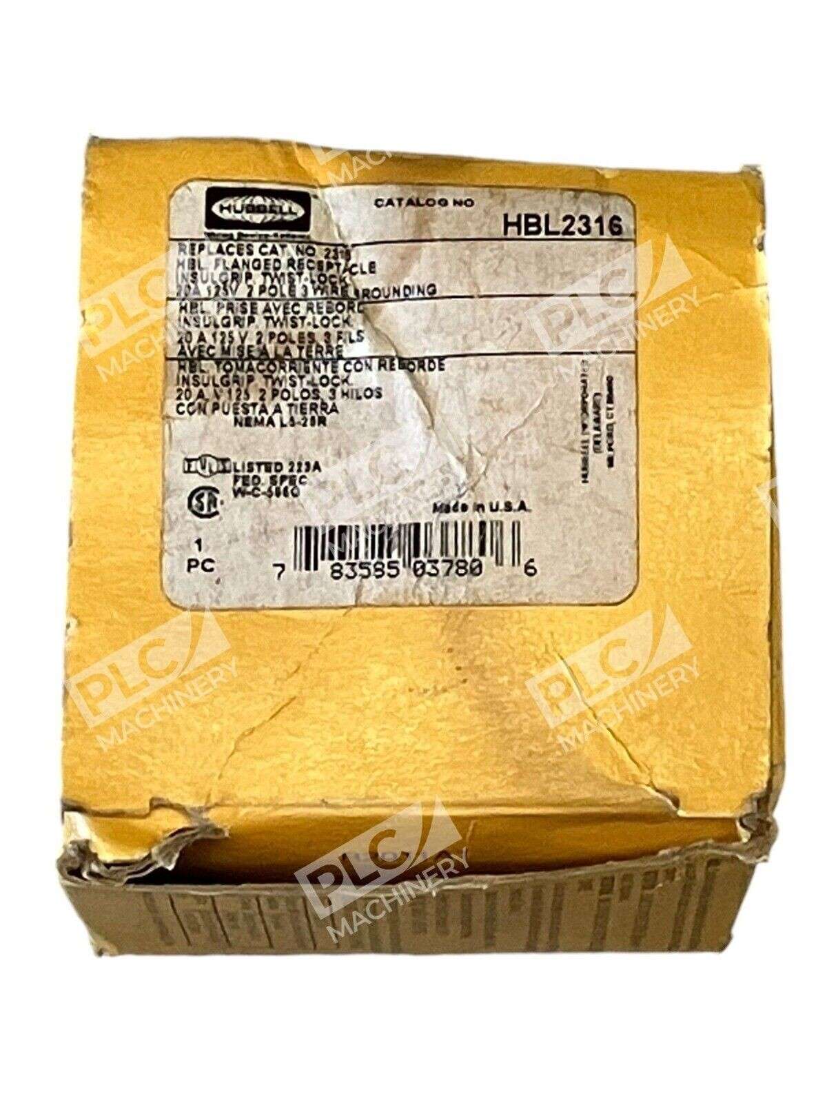 Hubbell HBL2316 - Hubbell HBL Flanged Receptacle Insulgrip Twist-Lock 20A 125V