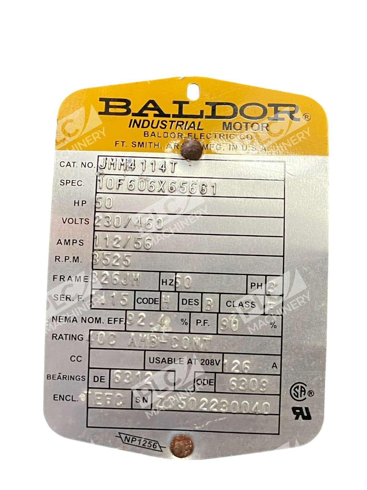 Baldor Industrial Motor 50HP 3525RPM 10F606X656G1 JMM4114T - Image 3