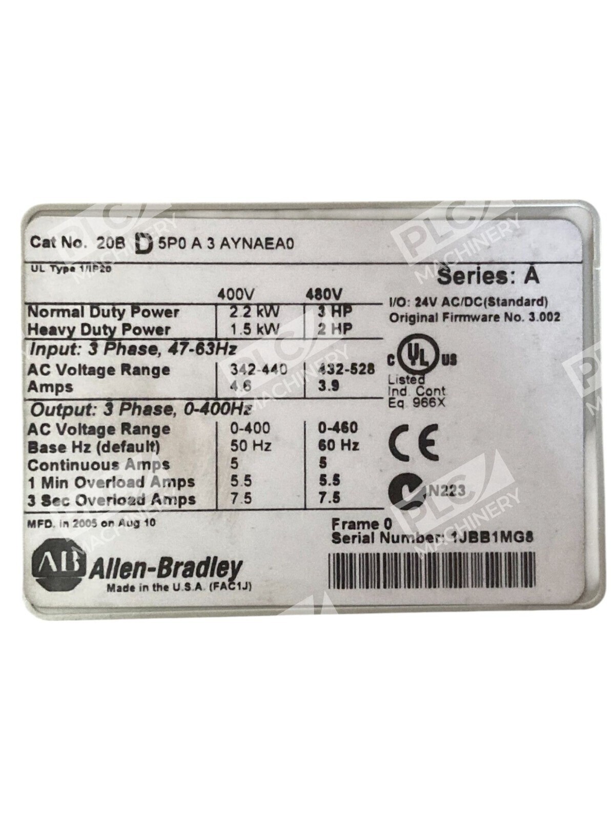 20BD5P0A3AYNAEA0 - Allen-Bradley - AB 3HP 5A 3 Phase Powerflex 700 AC Drive - Image 6