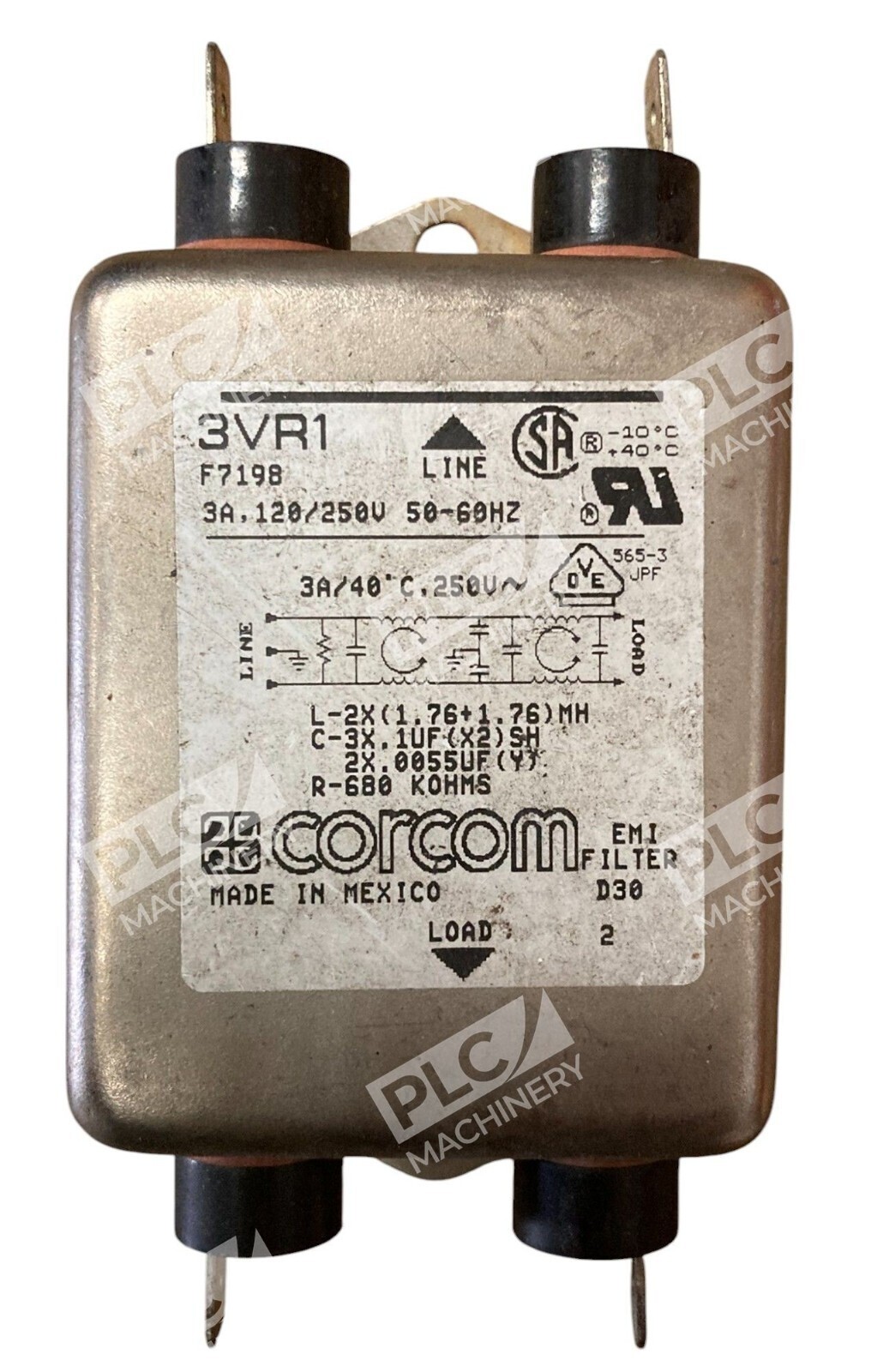 Corcom Tyco Electronics 3A 120/250V 50-60Hz EMI Filter 3VR1 - Image 2