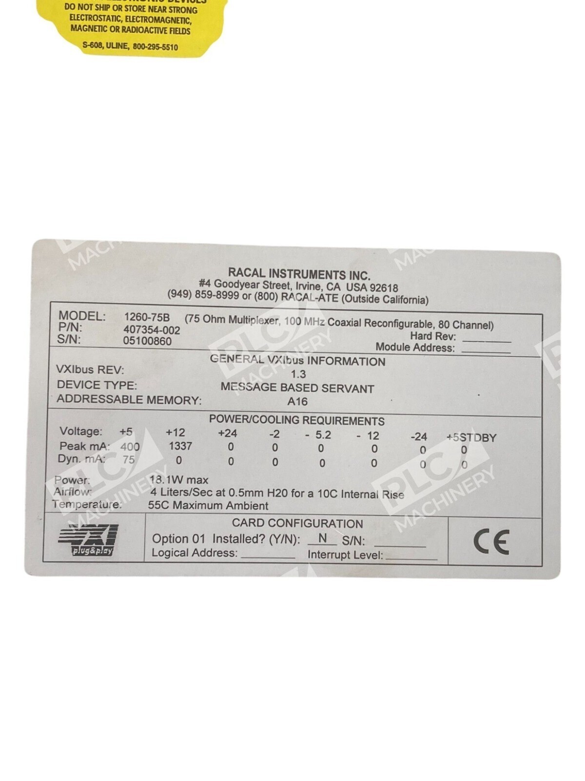 Racal Instruments 407354-002 75Ohm Multiplexer 100Mhz Coaxial Module 1260-75B - Image 3