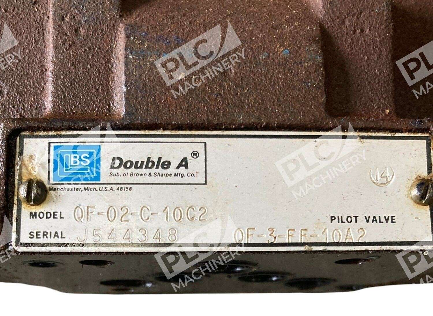 Brown & Sharpe Double A QF-02-C-10C2 Pilot Valve W/ Double A Valve QF-3-FF-10A2 - Image 3
