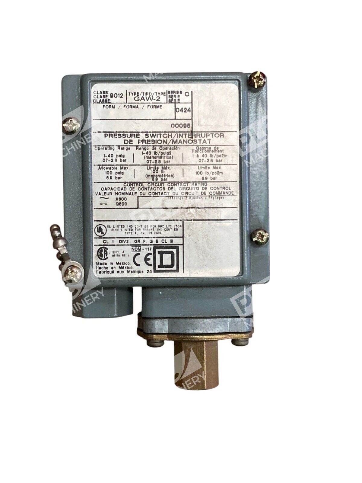 Square D 9012 GAW-2 /C - Square D Telemecanique 10A 600VAC 1-40psi Pressure Switch 90