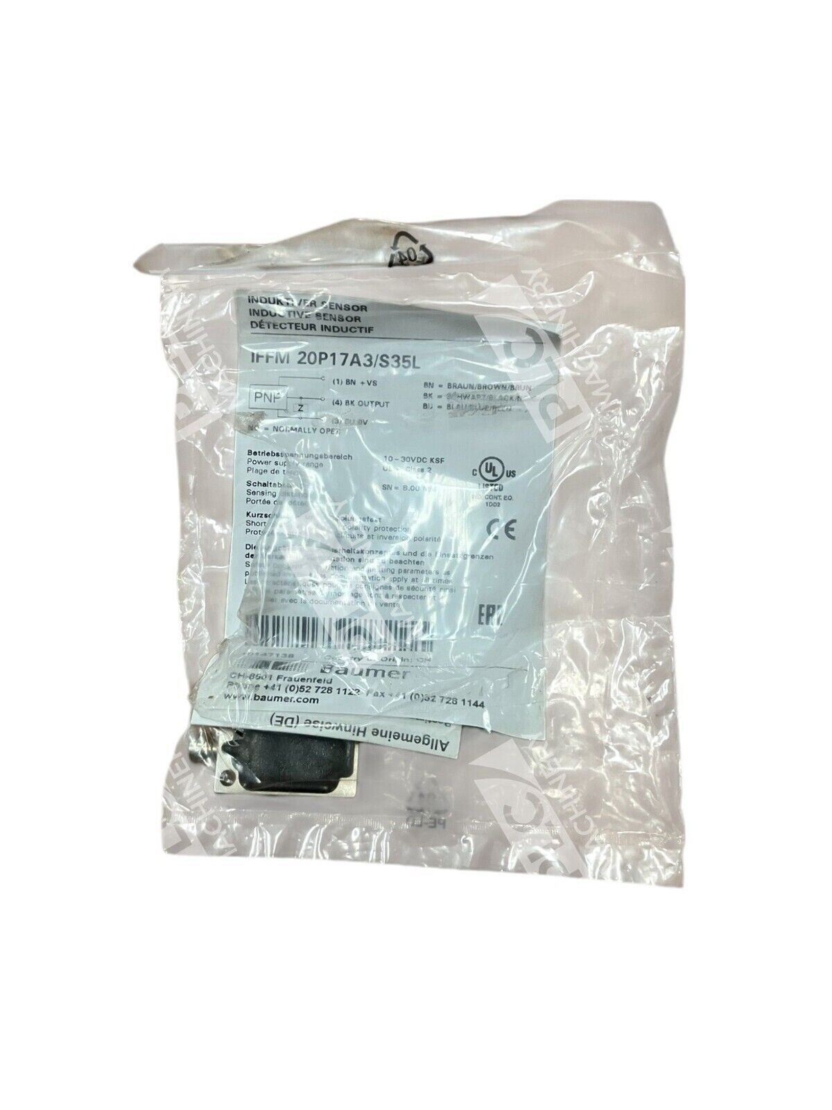 Baumer IFFM 20P17A3/S35L - Baumer 8mm Sensing Distance Inductive Proximity Switch IFFM