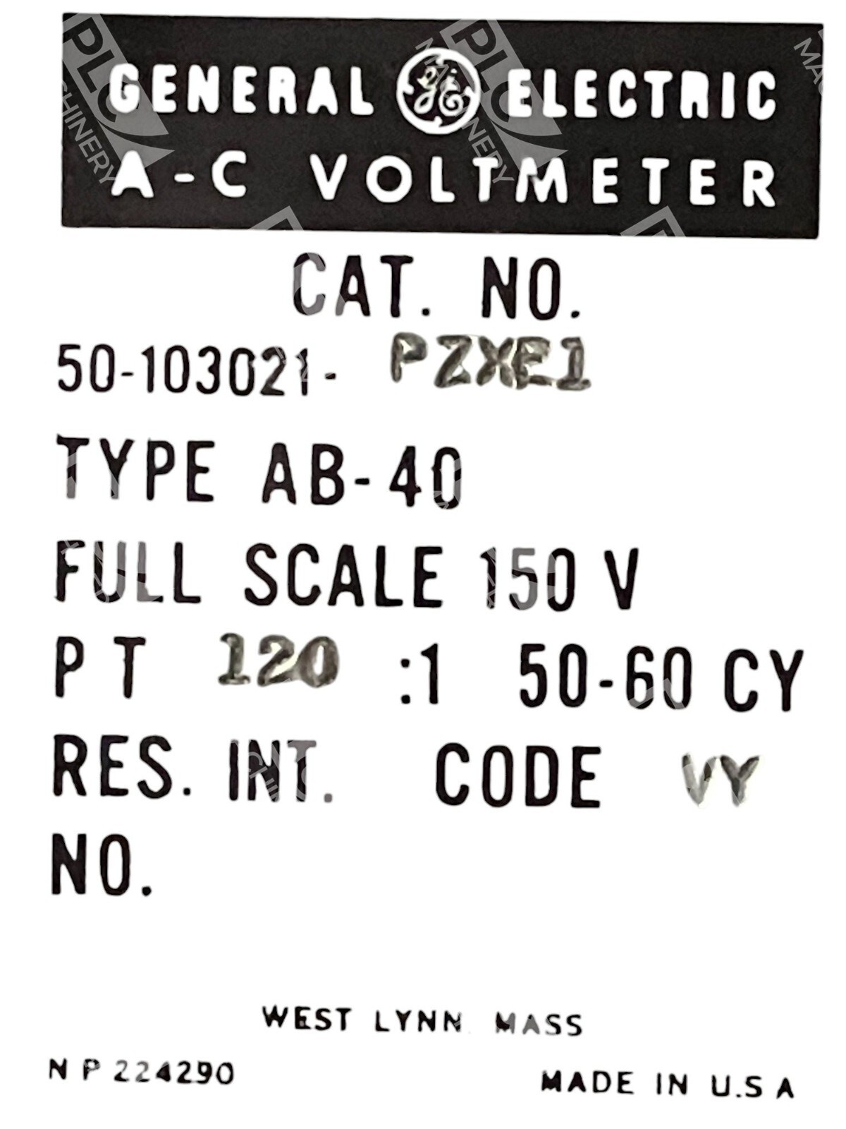 General Electric AB-40 150V 120:1 50-60CY AC Voltmeter 50-103021-PZXE1 - Image 5
