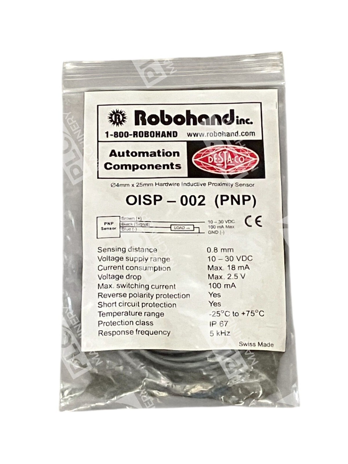 Robohand Destaco 4mmx25mm Hardwire Inductive Proximity Sensor PNP OISP-002 - Image 2