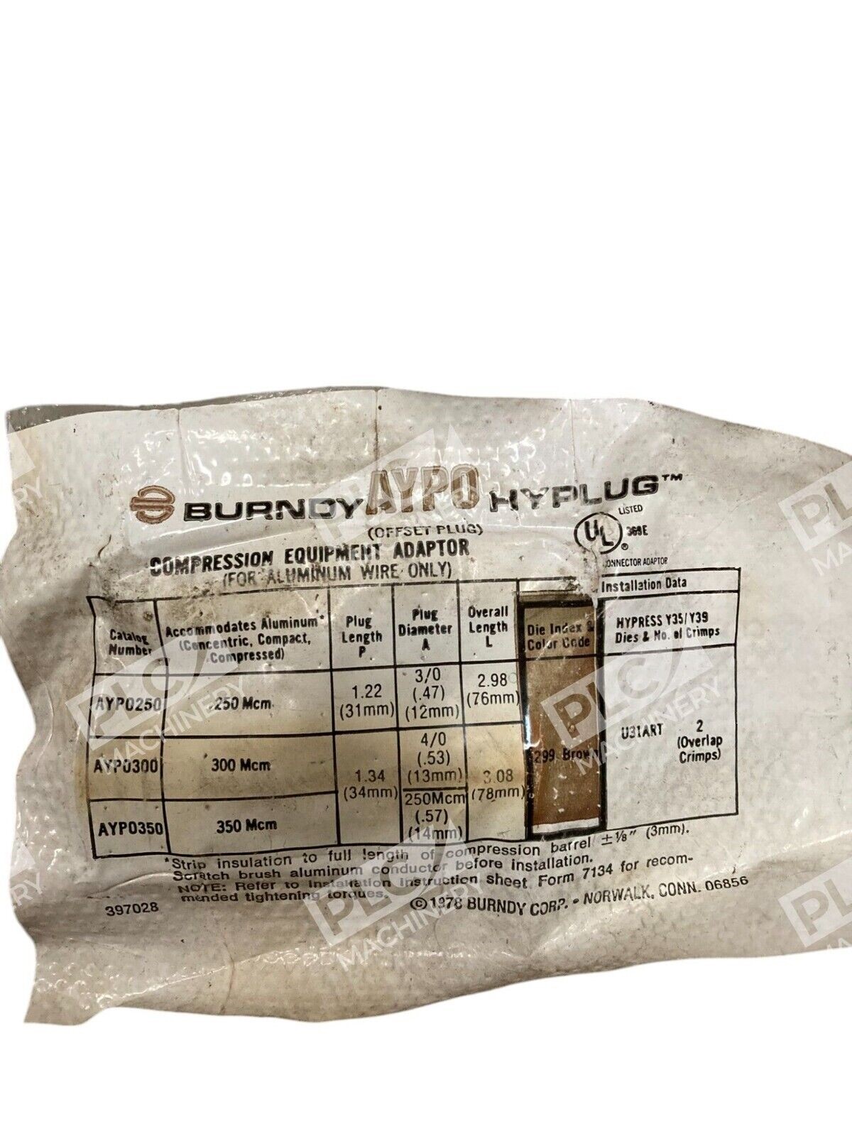 Burndy AYPO Hyplug - Burndy AYPO250 AYPO300 AYPO350 Compression Equipment Adapter