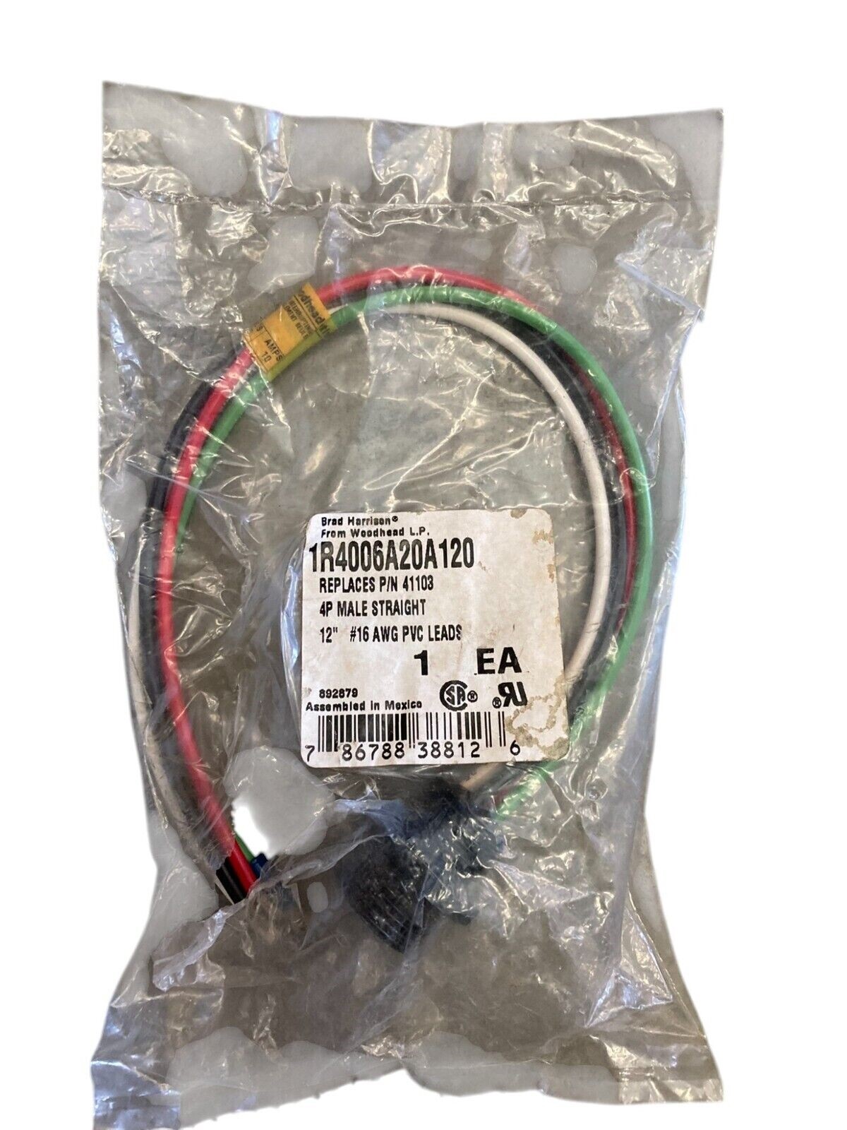 Woodhead 1R4006A20A120 - Woodhead Replaces 41103 12" #16 AWG PVC Leads 4P Straight 1R