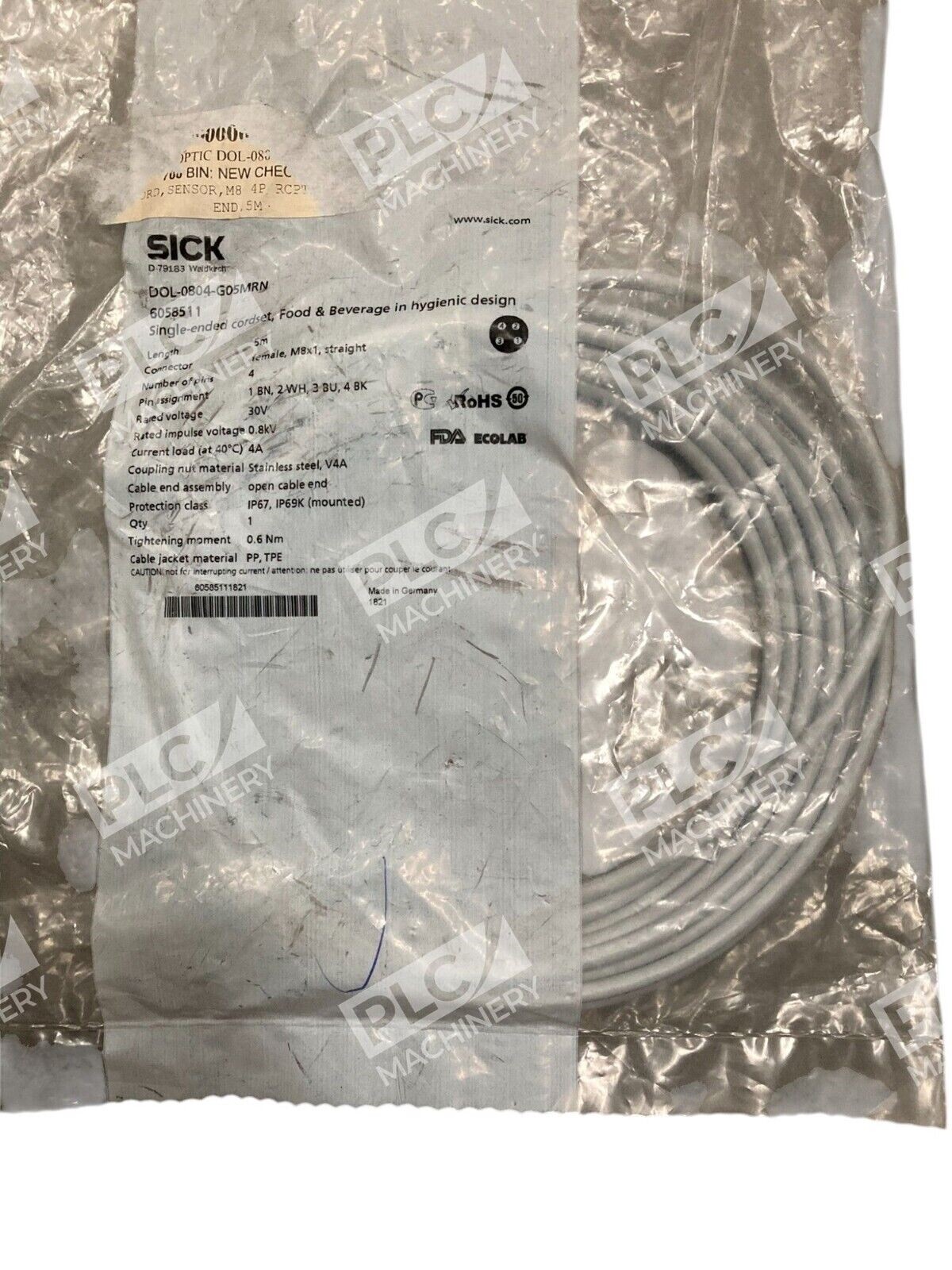 Sick DOL-0804-G05MRN - Sick 6058511 5m Single Ended Cordset DOL-0804-G05MRN