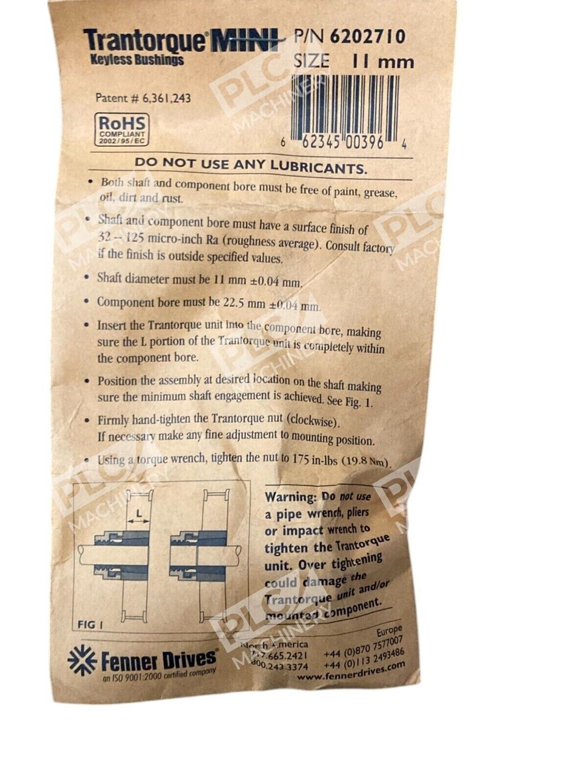 Fenner Drives 6202710 - Fenner Drives Trantoroque Mini 11mm Keyless Bushings 6202710