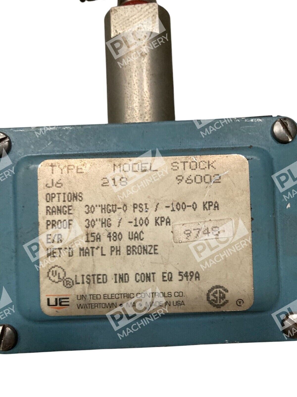 United Electric 15A 480VAC Pressure Switch J6-218-96002 - Image 3